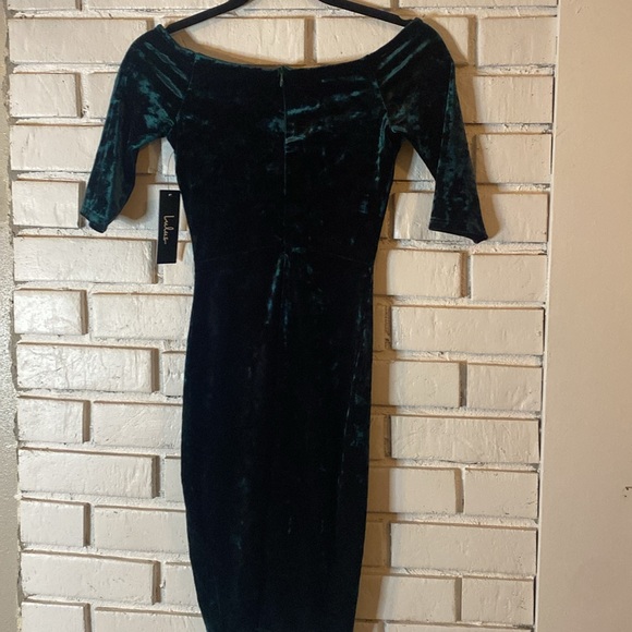 Lulu’s dark green velvet off the shoulder dress - Picture 8 of 9